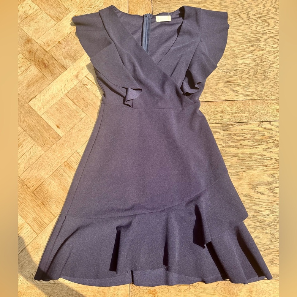 Altar'd State Blue Peplum Mini Dress with Flutter Sleeves